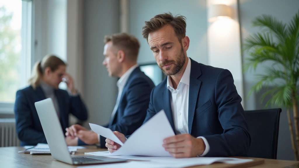 Business professional analyzing negotiation strategy with notes and analytical documents