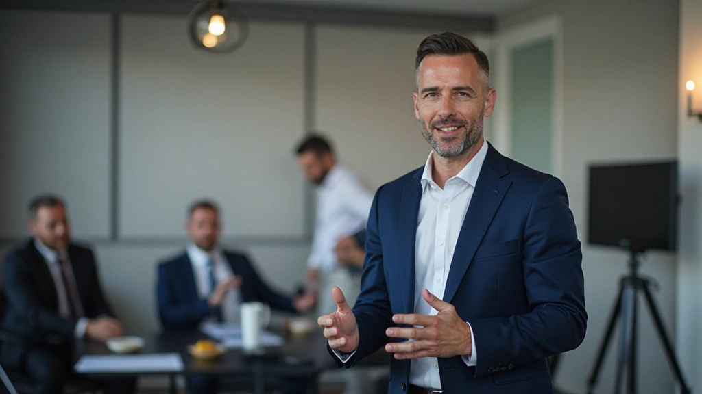 Professional consultant presenting business strategy insights during leadership workshop