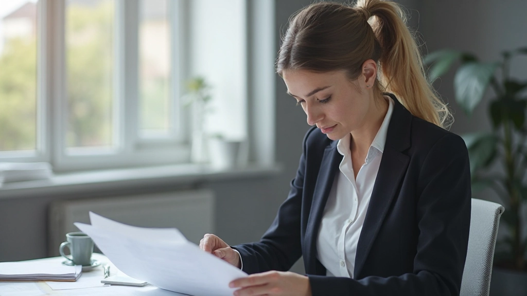 Business consultant analyzing strategic planning documents and frameworks at modern workspace