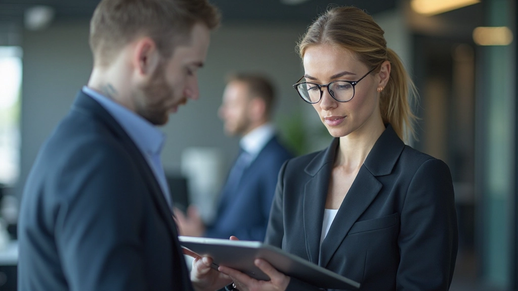 Executive professional analyzing business performance metrics and analytics on tablet